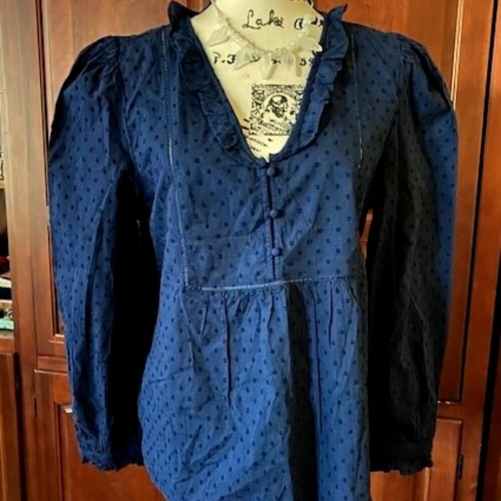 Ann Taylor LOFT Boho Sleeves Navy Blue Blouse Size Large